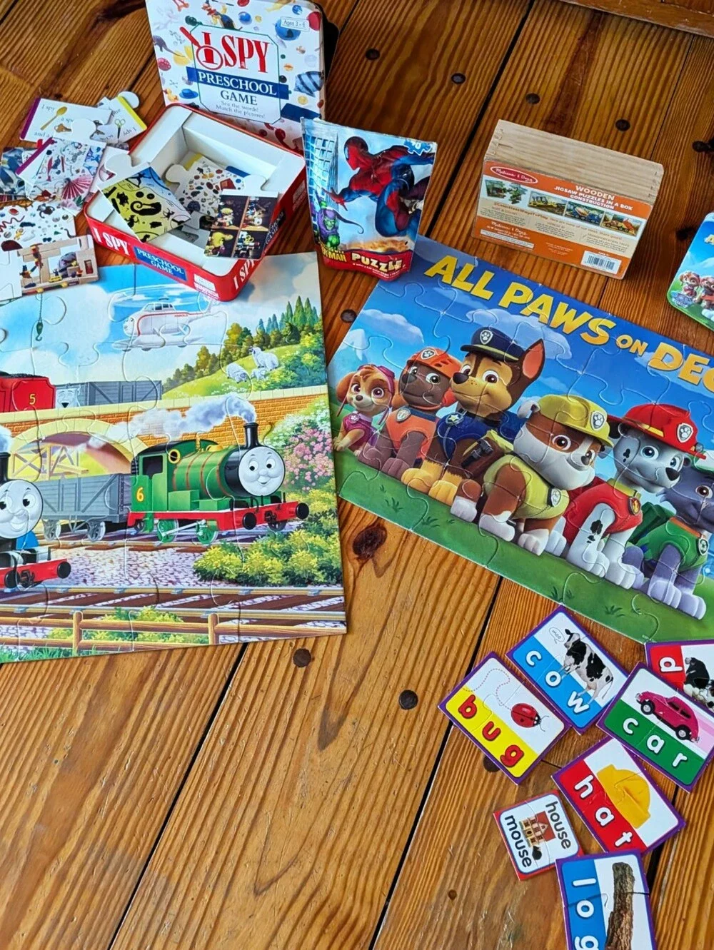 LOT of Puzzles: I Spy, Paw Patrol, Thomas, Spiderman Melissa & Doug Construction